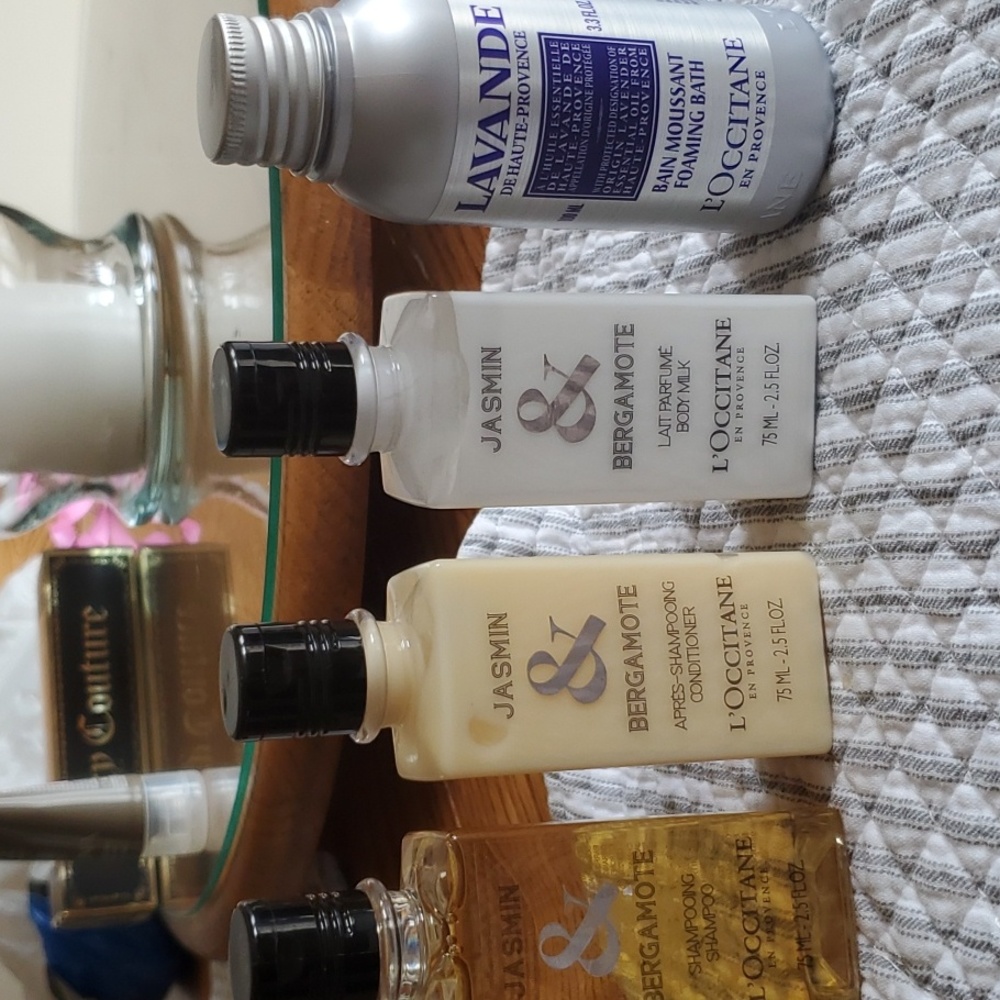 New L'Occitane Jasmin & Bergamote shampoo, conditioner, lotion and bath 2.5 oz.